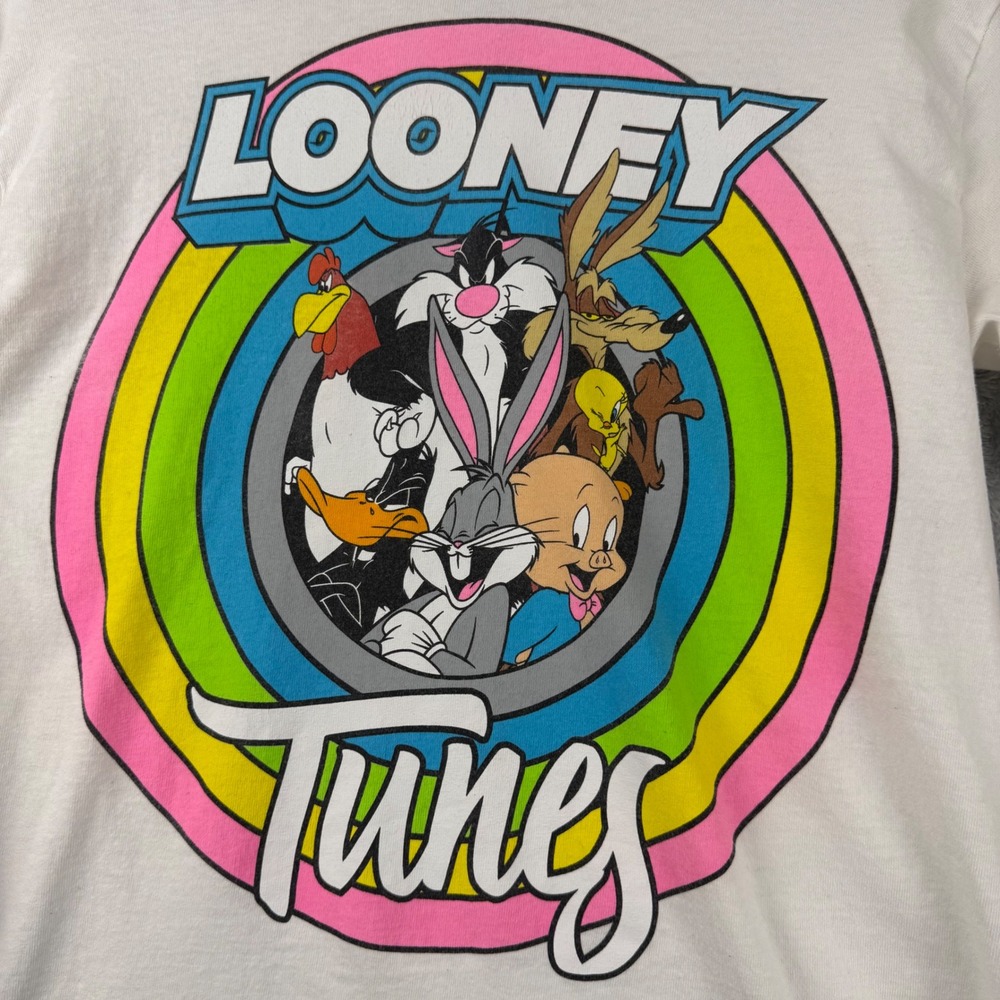 Looney Tunes Long Sleeve Graphic T-Shirt White Rainbow Characters Mens Small S - Picture 9 of 14